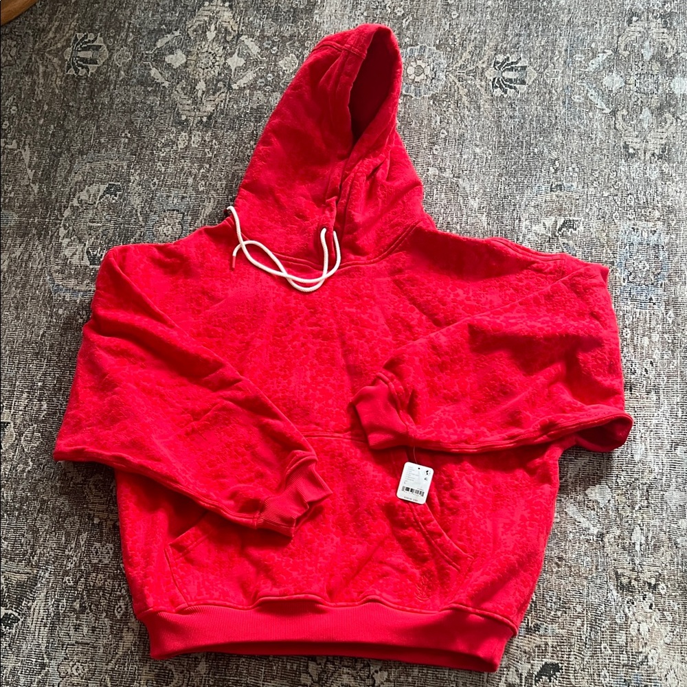 Free People Red Hooded Pullover Sweatshirt